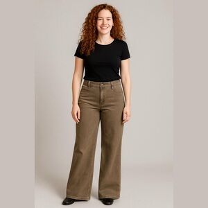 New York & Company Brown Chambray Wide Leg Dress Pants Size 6